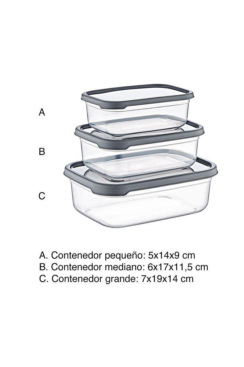 Set 3 Pzs Cont Alimentos Rectangular Embox Gris-2