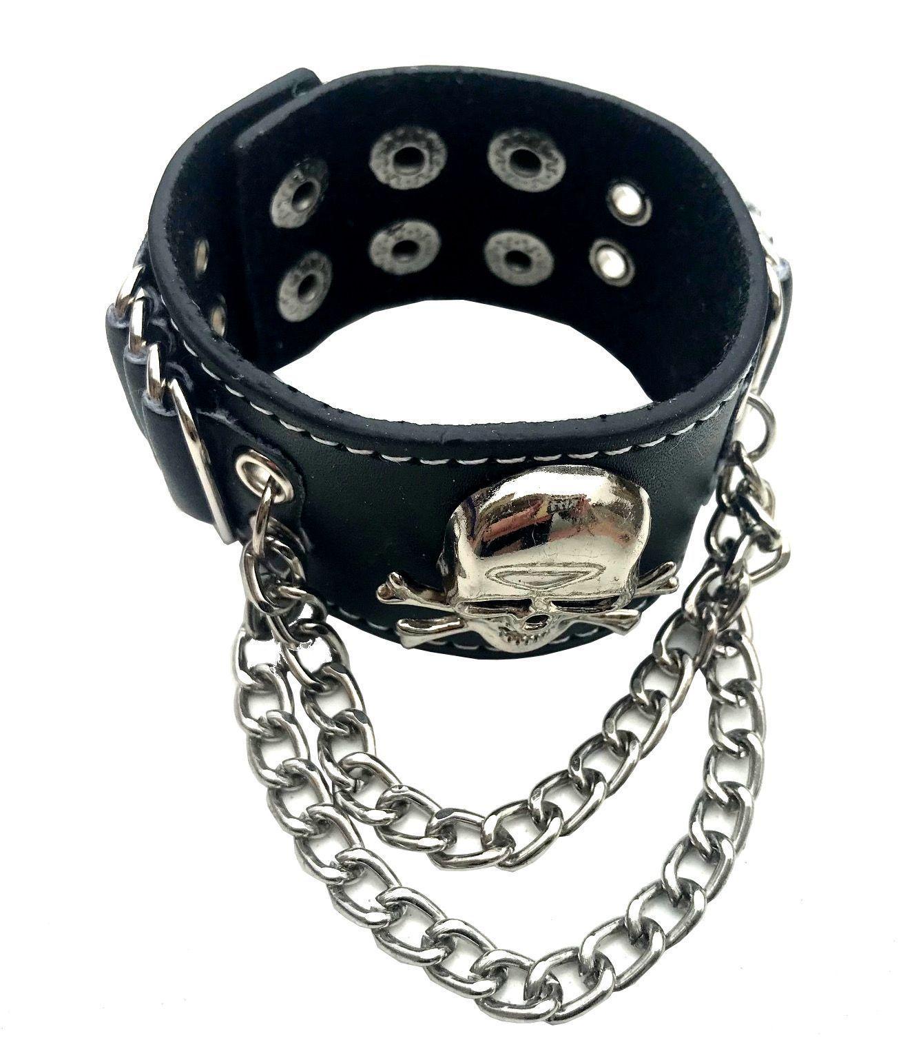 Pulsera Cuero Negra Calavera-2
