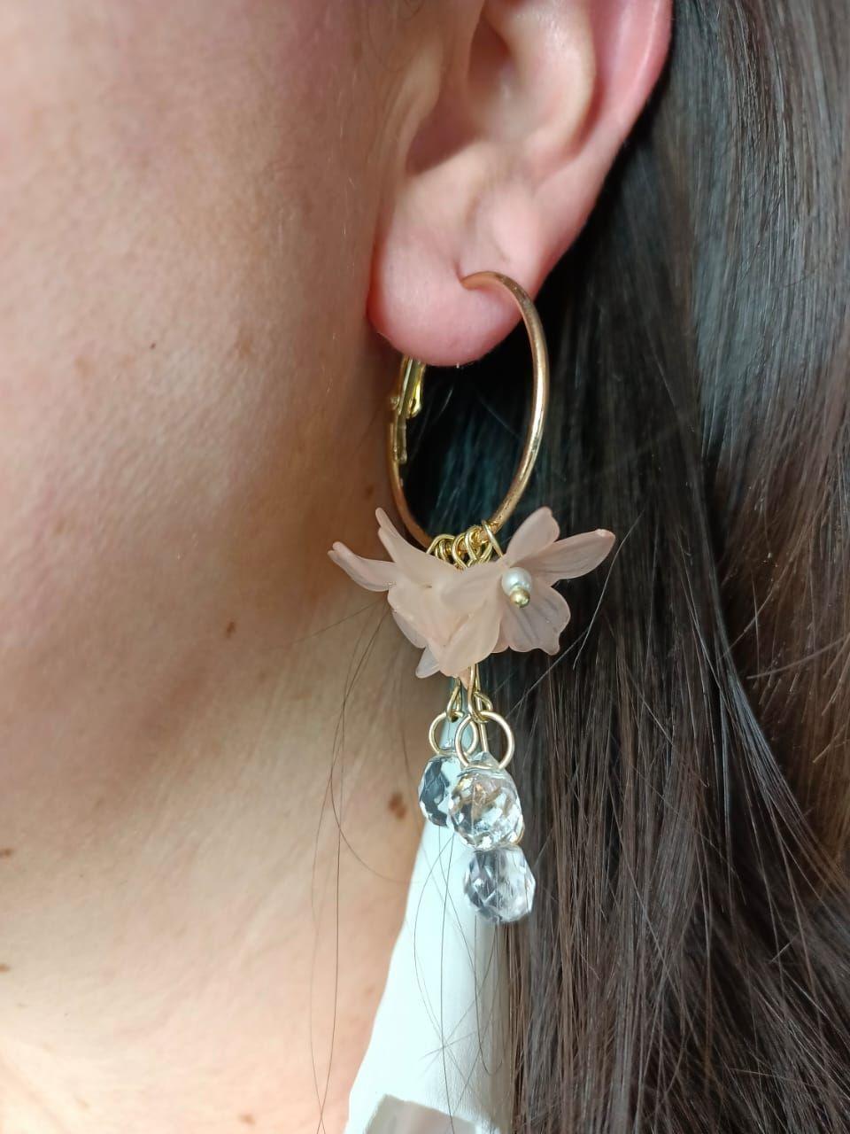 Aros pendientes largos flores Rosa pétalos primaveral-4