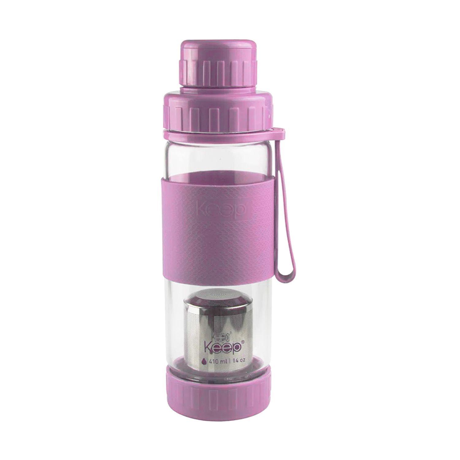 Botella de Vidrio con Infusor 410 ml Rosado/Morado - Keep-0