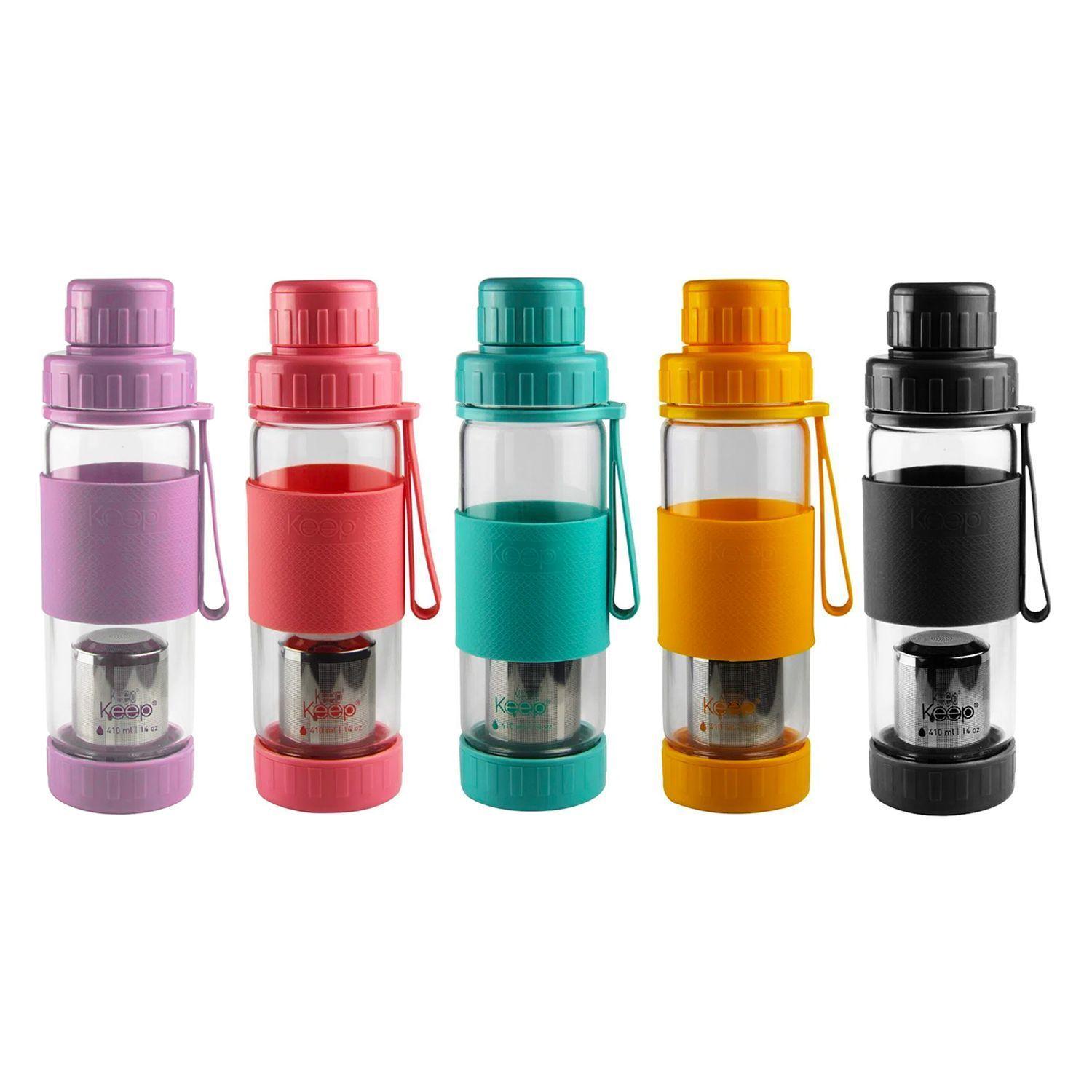Botella de Vidrio con Infusor 410 ml Rosado/Morado - Keep-3