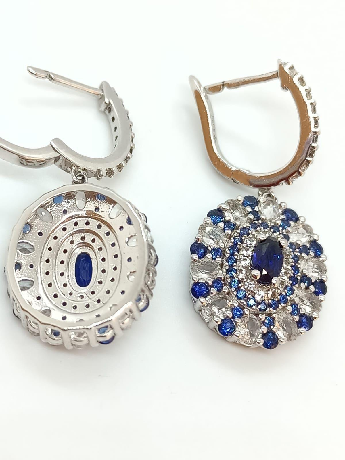 Aro Zafiro Azul Sintético Pendiente Plata 925 Saphire Blue-5