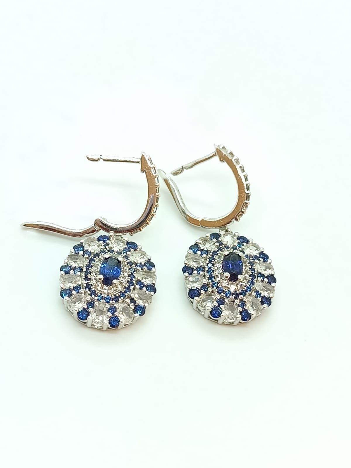 Aro Zafiro Azul Sintético Pendiente Plata 925 Saphire Blue-4