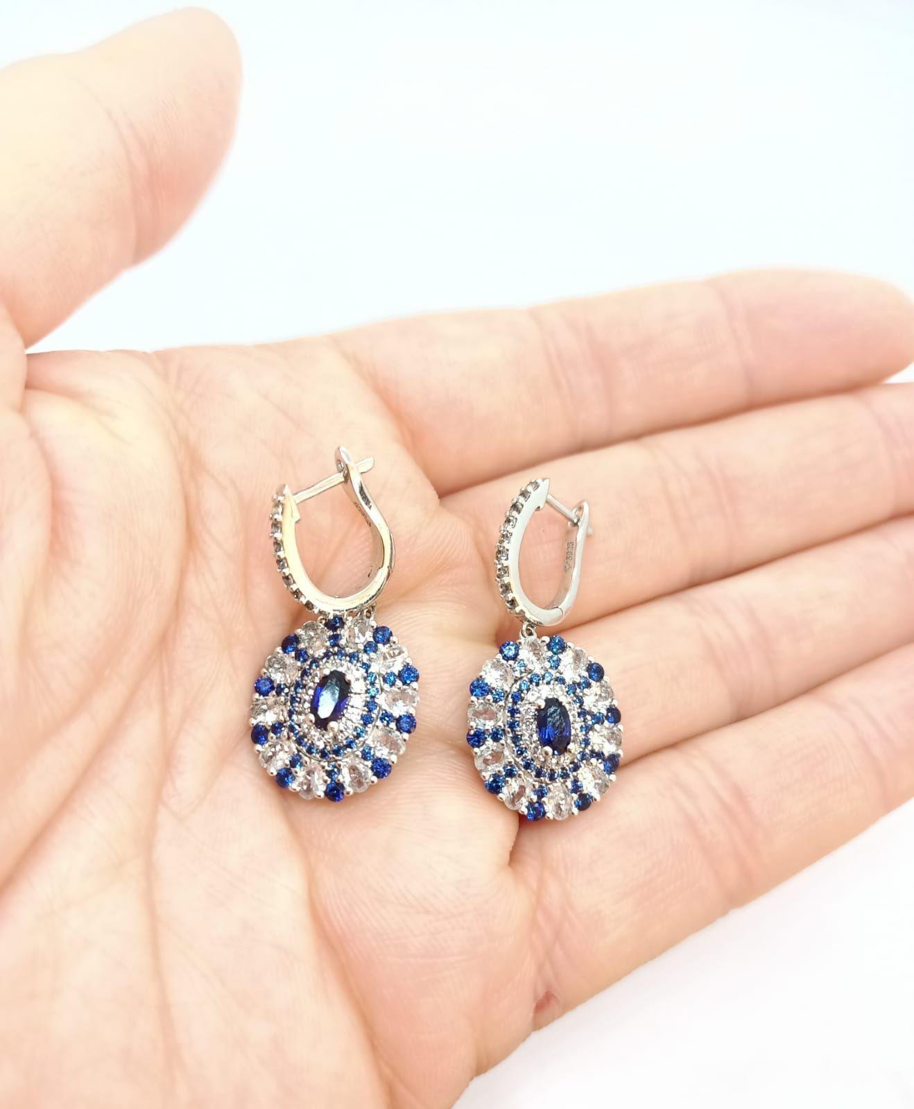 Aro Zafiro Azul Sintético Pendiente Plata 925 Saphire Blue-6
