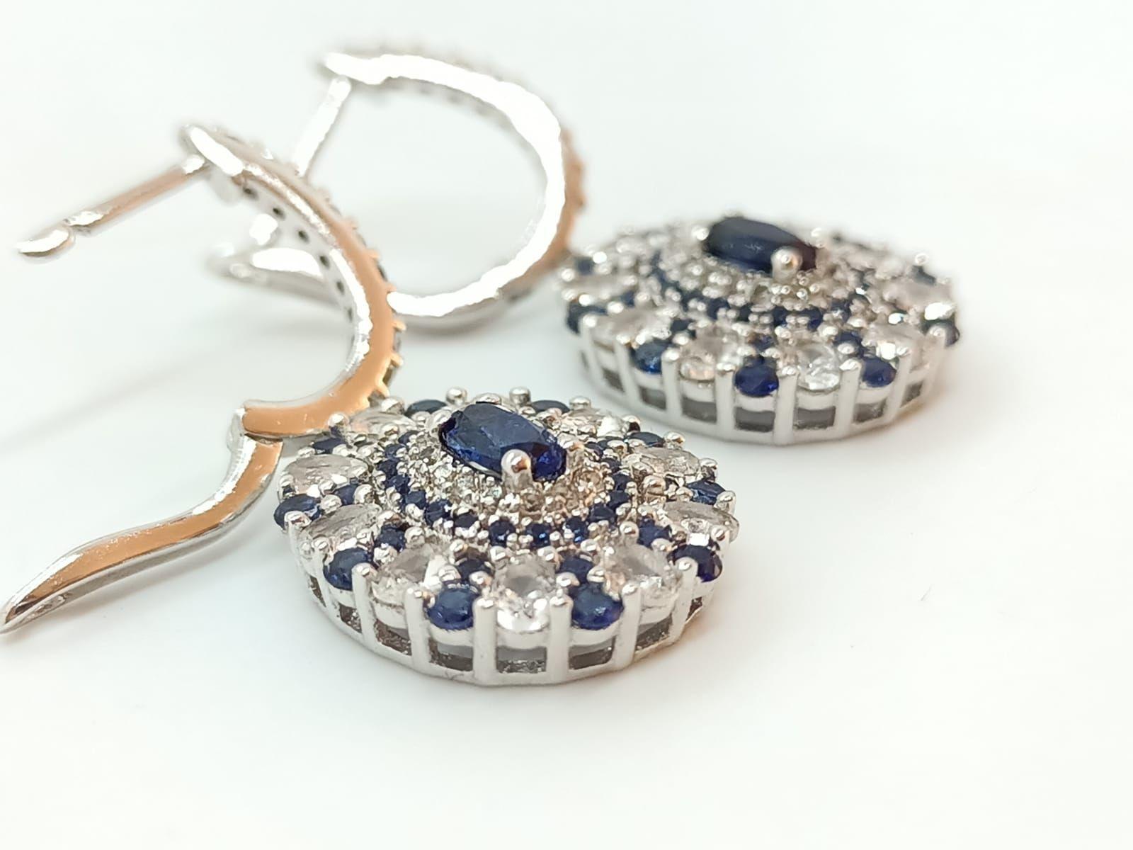 Aro Zafiro Azul Sintético Pendiente Plata 925 Saphire Blue-3