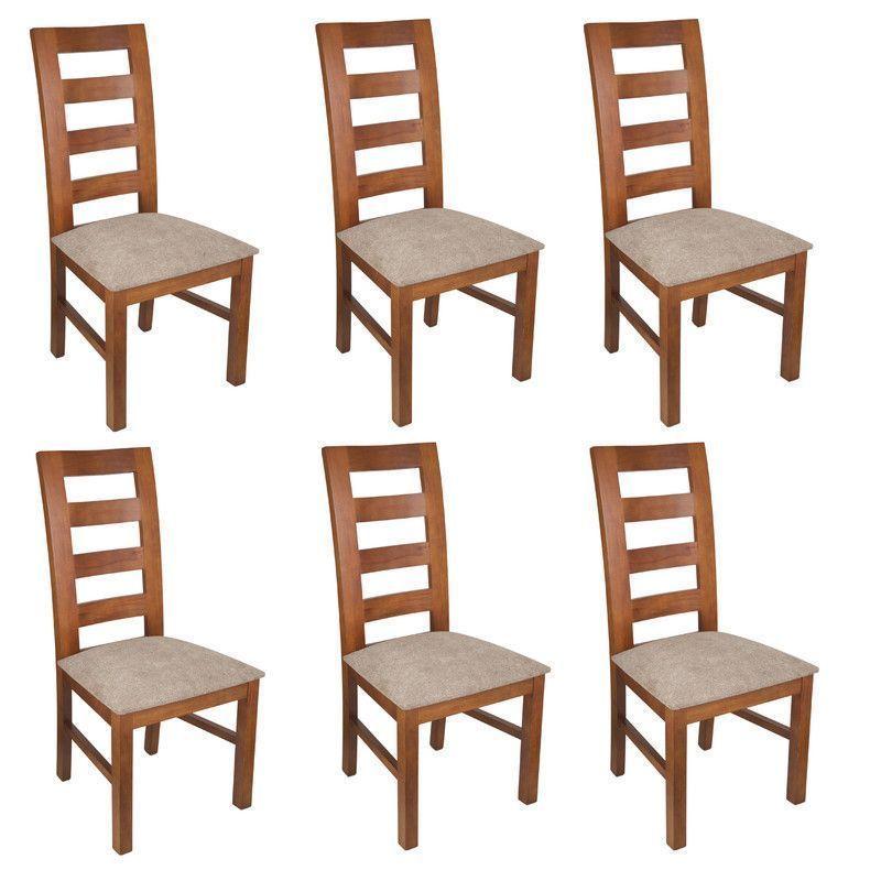 JUEGO DE COMEDOR AMELIA RECTANGULAR 6 SILLAS MADERA COLOR MIEL TAPIZ CAFÉ JASPEADO-2