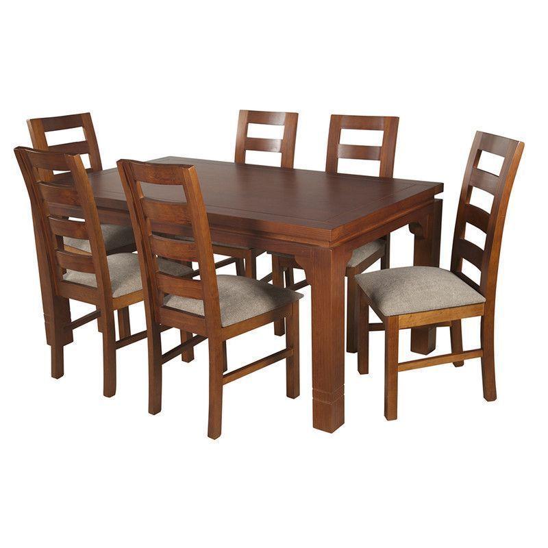 JUEGO DE COMEDOR AMELIA RECTANGULAR 6 SILLAS MADERA COLOR MIEL TAPIZ CAFÉ JASPEADO-6