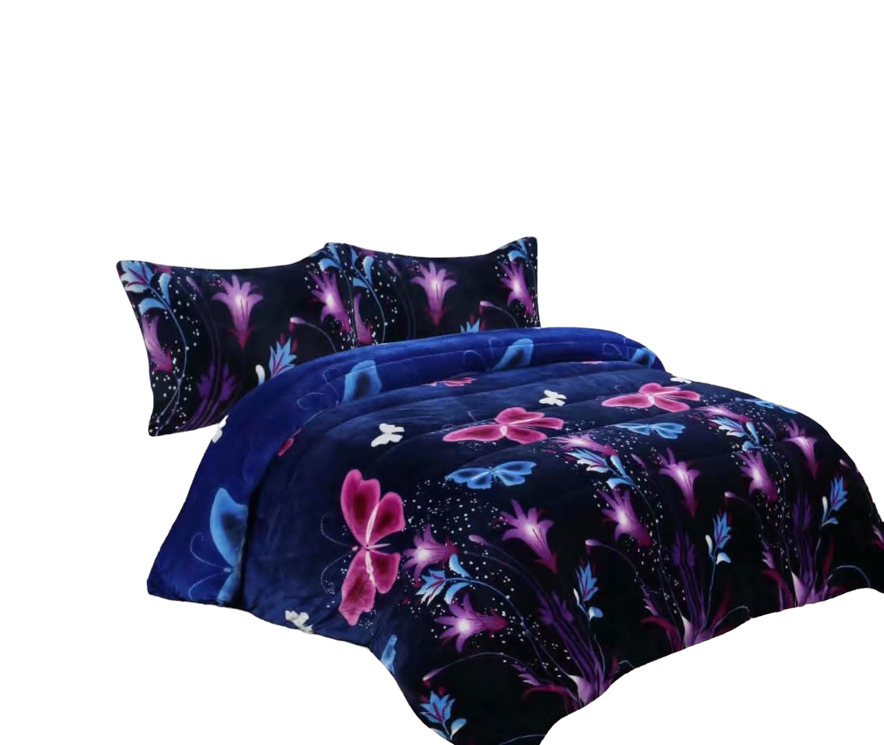 COBERTOR PLUSH CON CHIPORROAZUL FLOR MARI LILA 2P-0