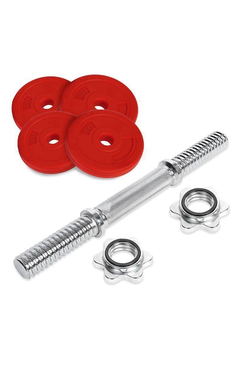 Pack Mancuerna 40 cm + 4 Discos Cemento Rojo-0