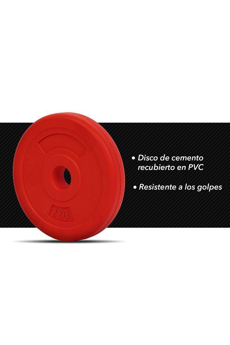Pack Mancuerna 40 cm + 4 Discos Cemento Rojo-4