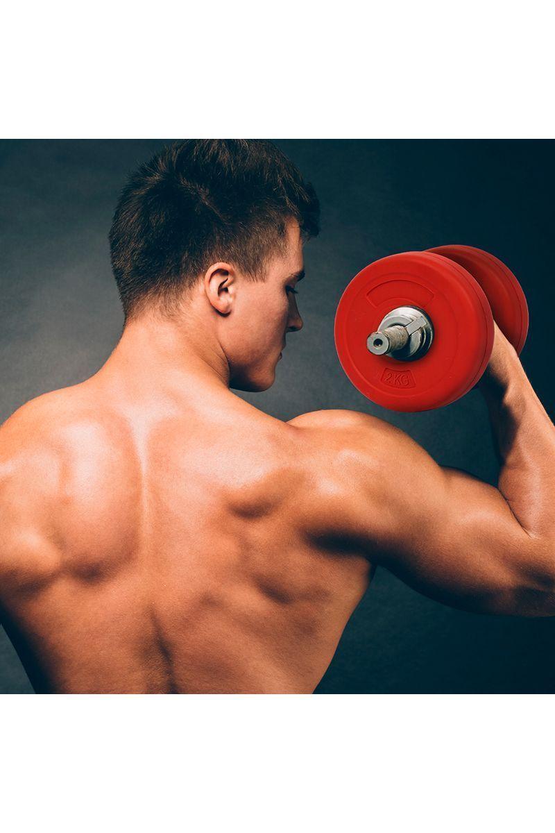 Pack Mancuerna 40 cm + 4 Discos Cemento Rojo-1