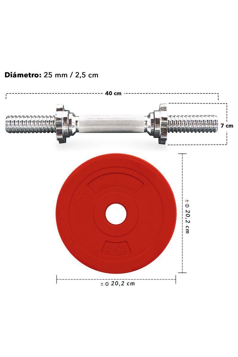 Pack Mancuerna 40 cm + 4 Discos Cemento Rojo-2