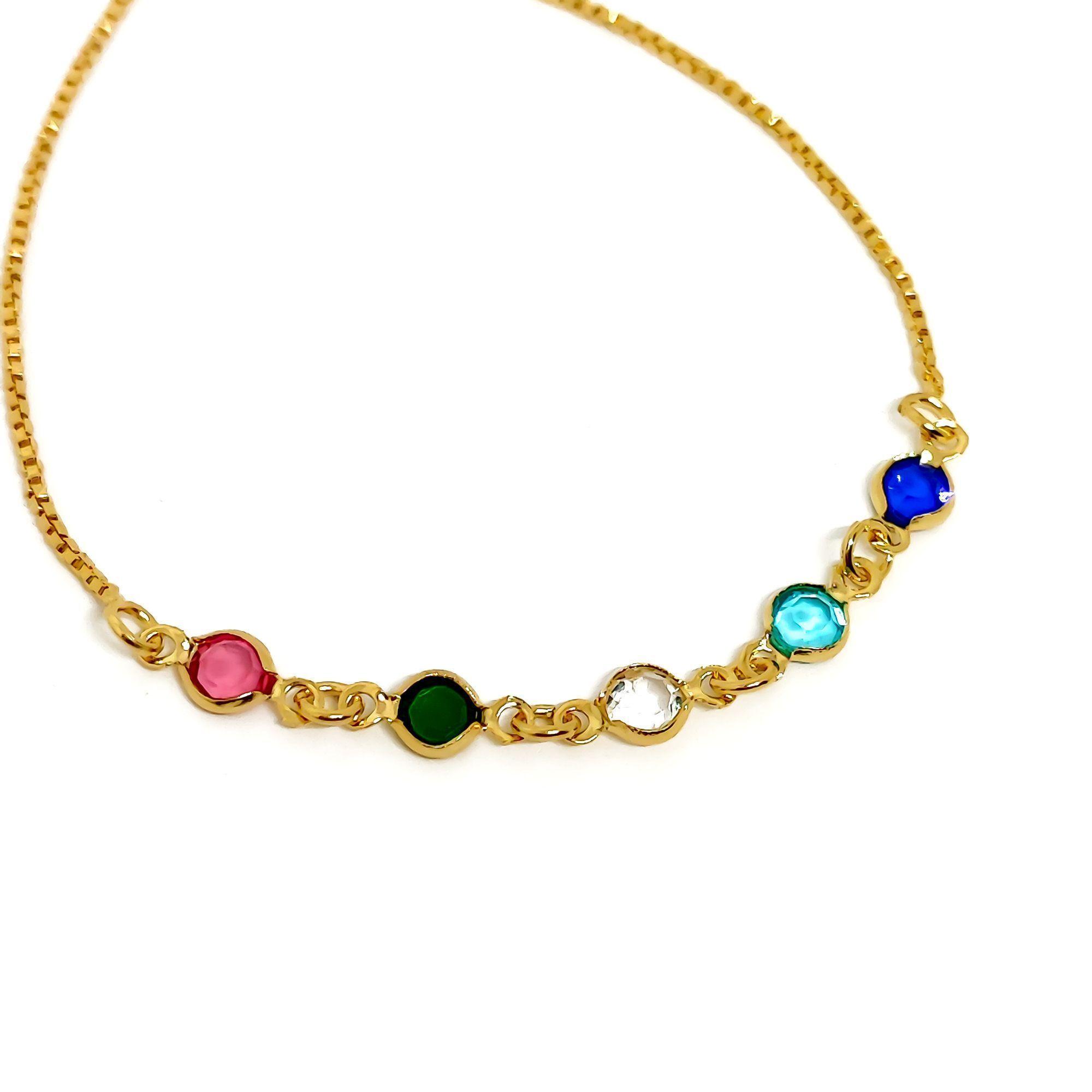Pulsera 5 Circones Colores Enchapada Oro 18K Ajustable-2