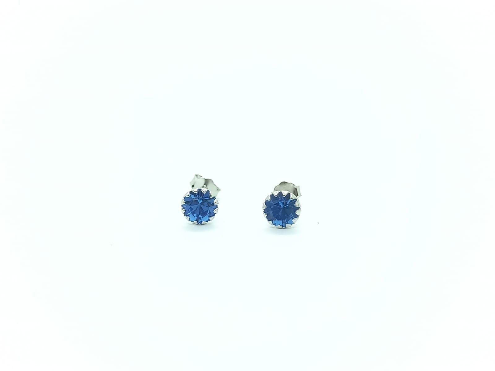 Pendientes Azul oscuro puntos De luz 5mm Plata fina ley S925-4