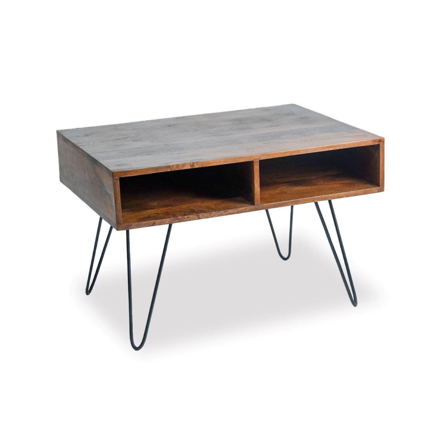 Mesa De Centro Madera De Mango Patas De Metal 85x60x55cm-2