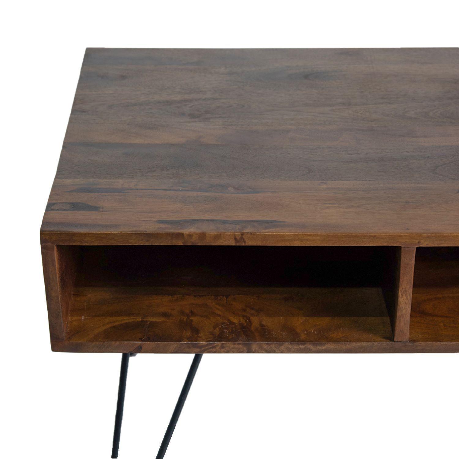 Mesa De Centro Madera De Mango Patas De Metal 85x60x55cm-3