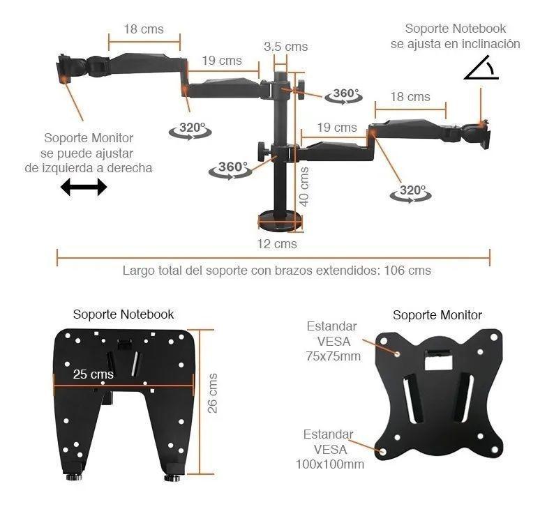 Soporte Monitor Y Notebook Brazo Articulado Escritorio-3