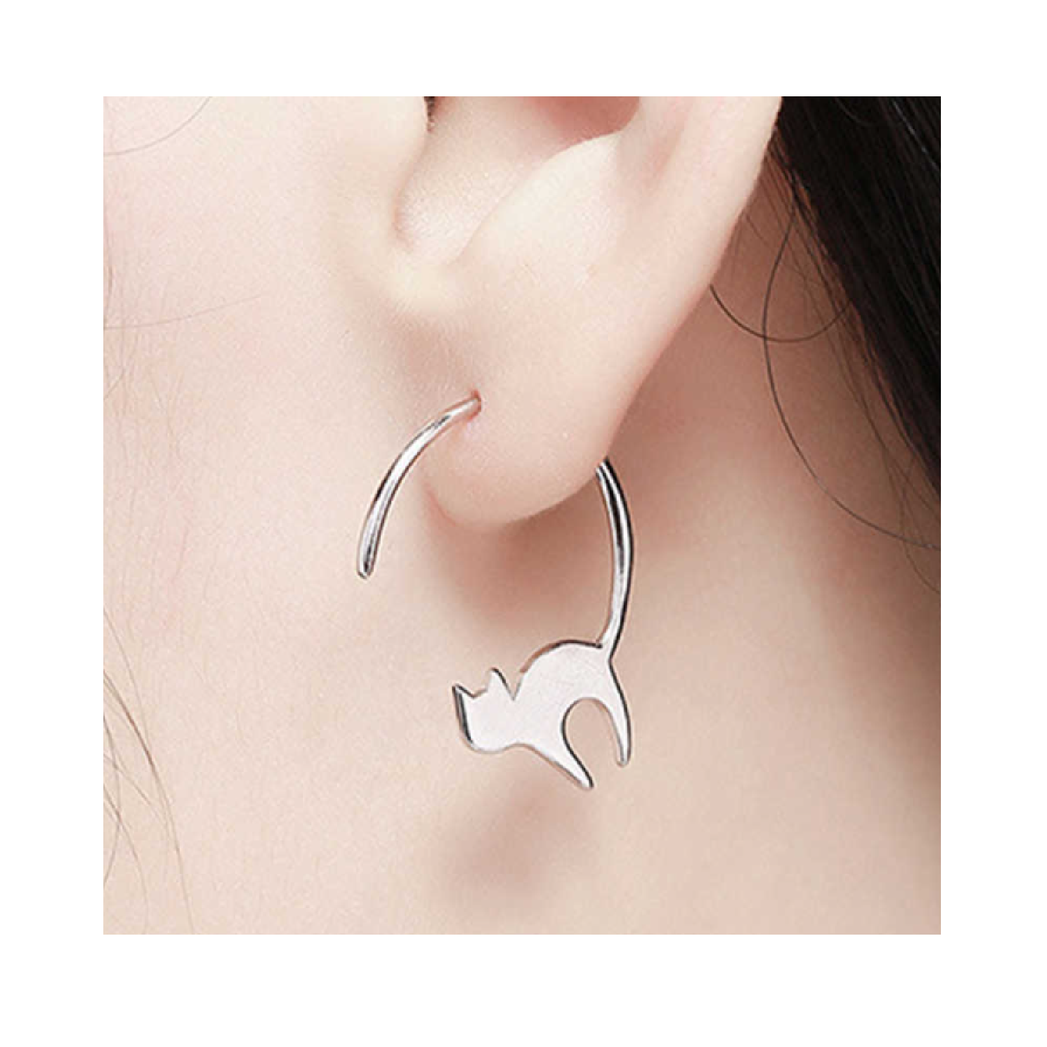 Aros Gatitos Colgantes en Plata Fina 925 SILVER HEART-3