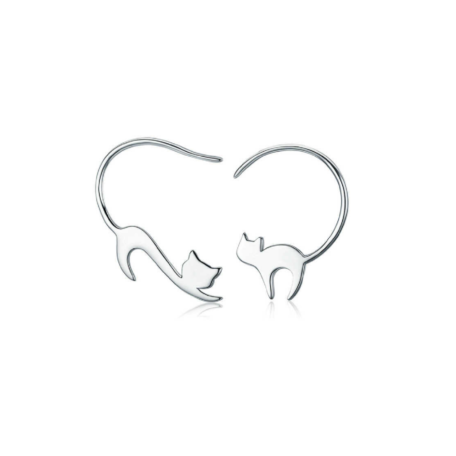 Aros Gatitos Colgantes en Plata Fina 925 SILVER HEART-0