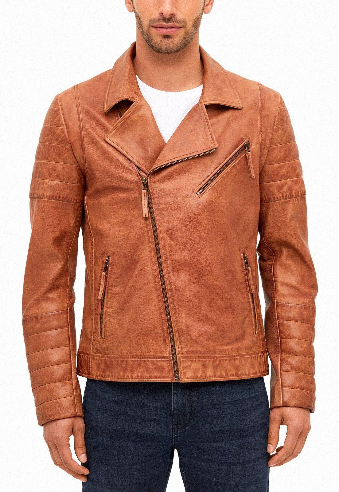 Chaqueta de cuero biker cognac-0