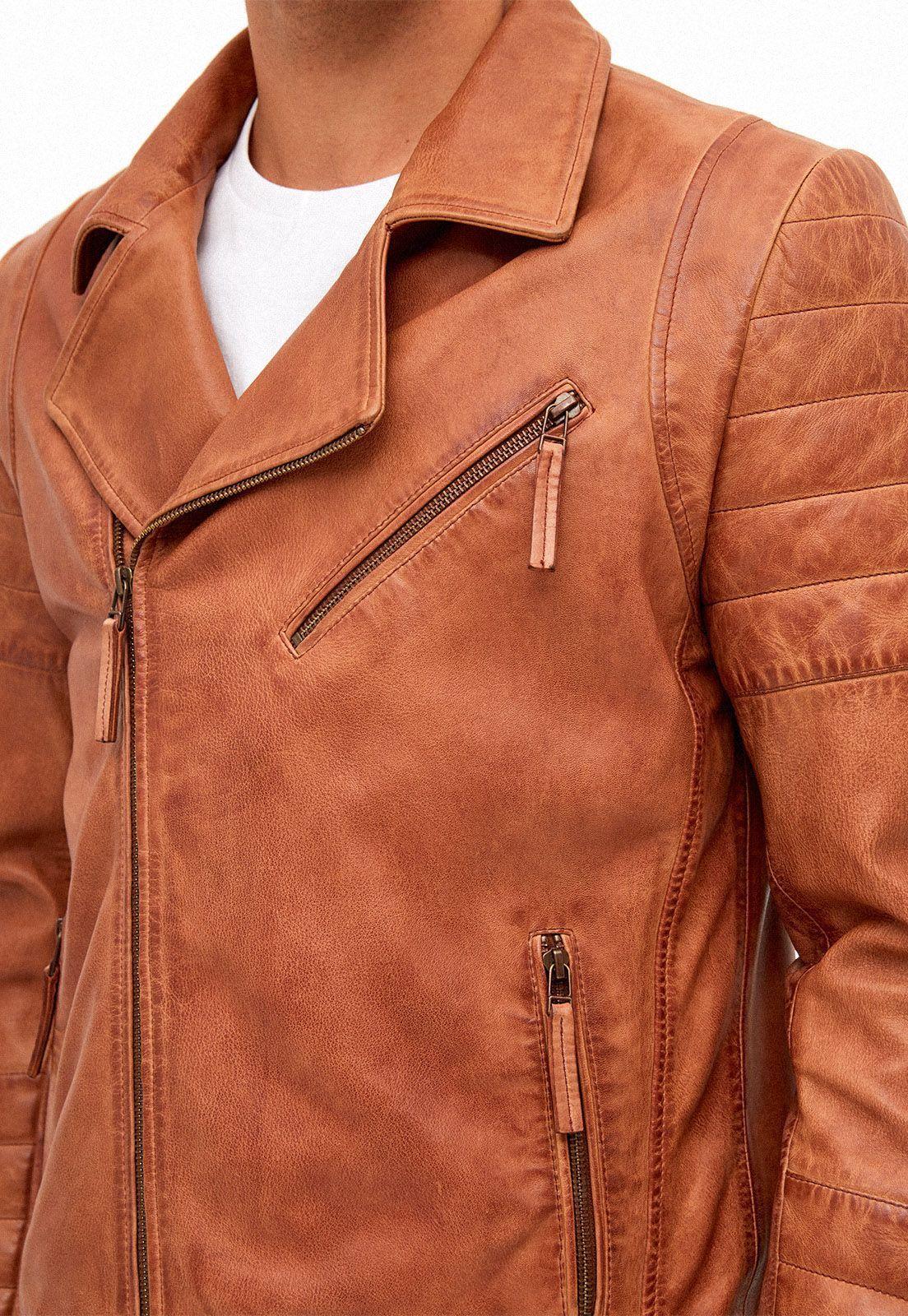 Chaqueta de cuero biker cognac-2
