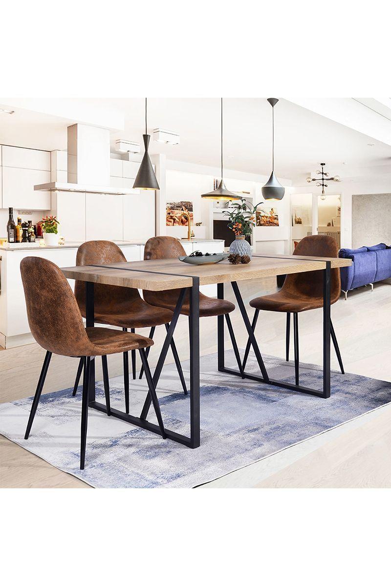 Mesa de Comedor con Base de Metal Nogal-5