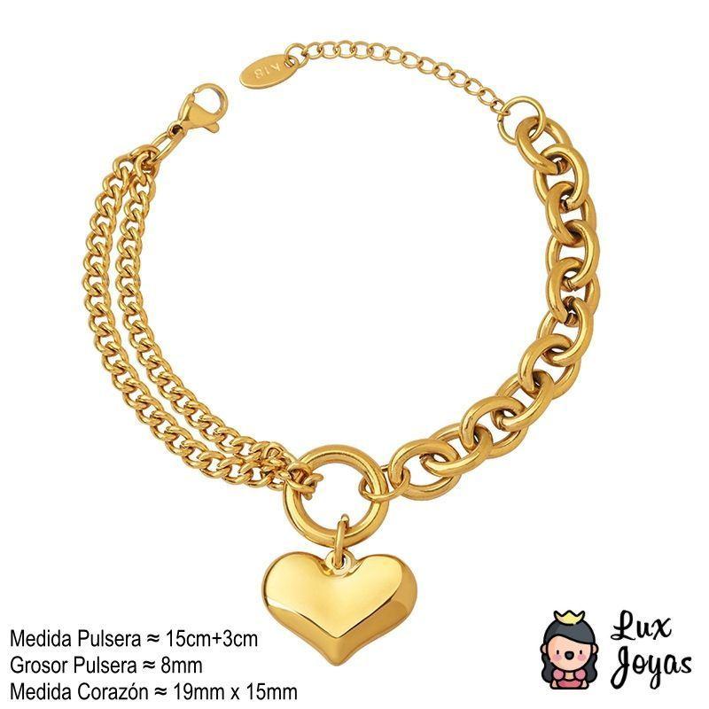 Pulsera Baño Oro Amarillo 18k Doble Corazón L-5