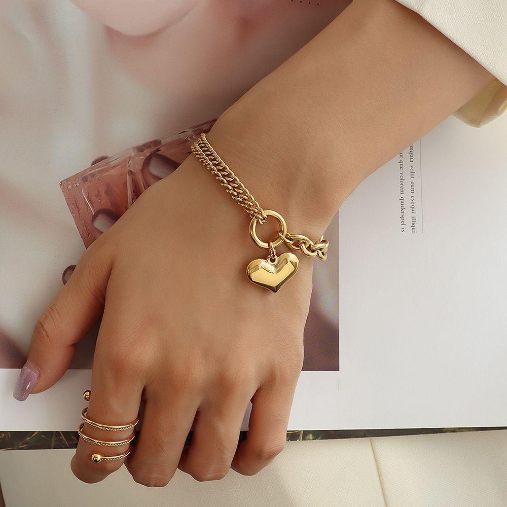 Pulsera Baño Oro Amarillo 18k Doble Corazón L-3