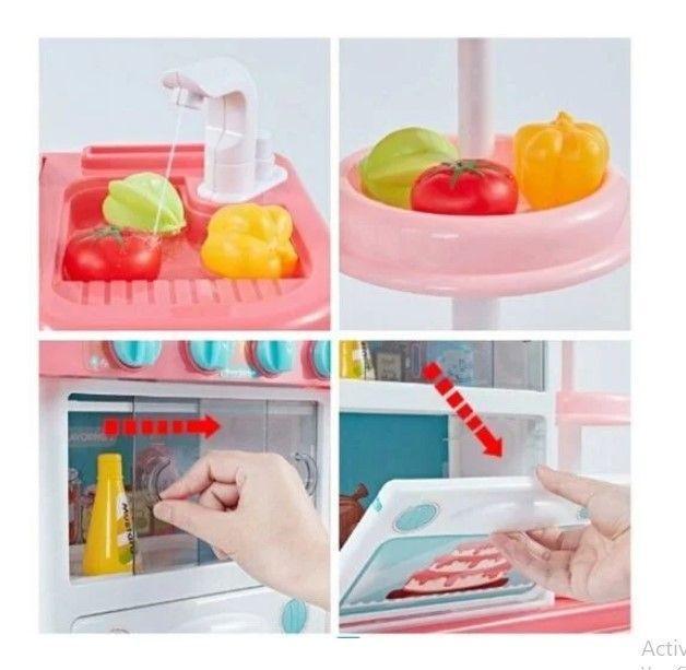 Cocina 72cm De Alto- Vapor Agua Luz Sonido 43 Accesorios Rosada-3