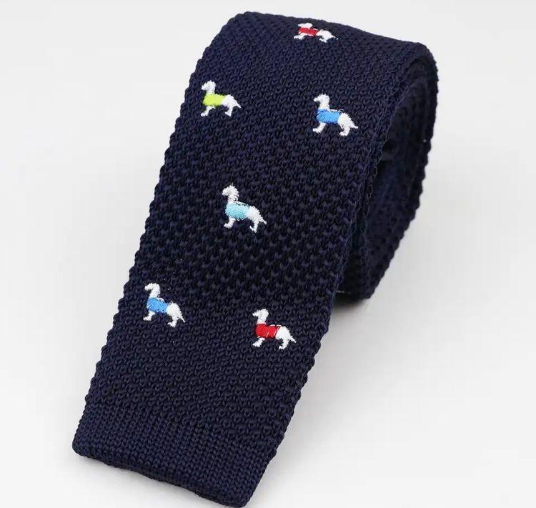 Corbata Vintage Tejida Con Diseño de Perritos-0