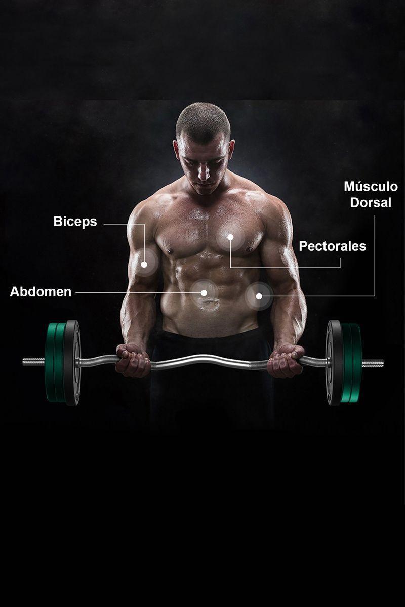 Pack Pesas Barra Curva 1,2m + 40 Kg Discos Color-1