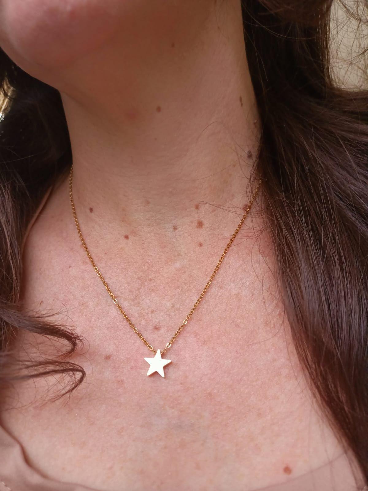Cadena Colgante Estrella Minimalista Chapada En Oro 18k-4