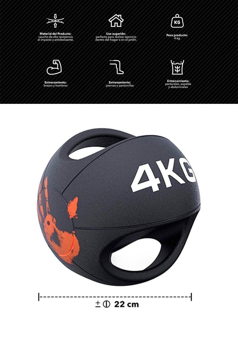 Balón Medicinal Doble Agarre 4 Kg Negro-2