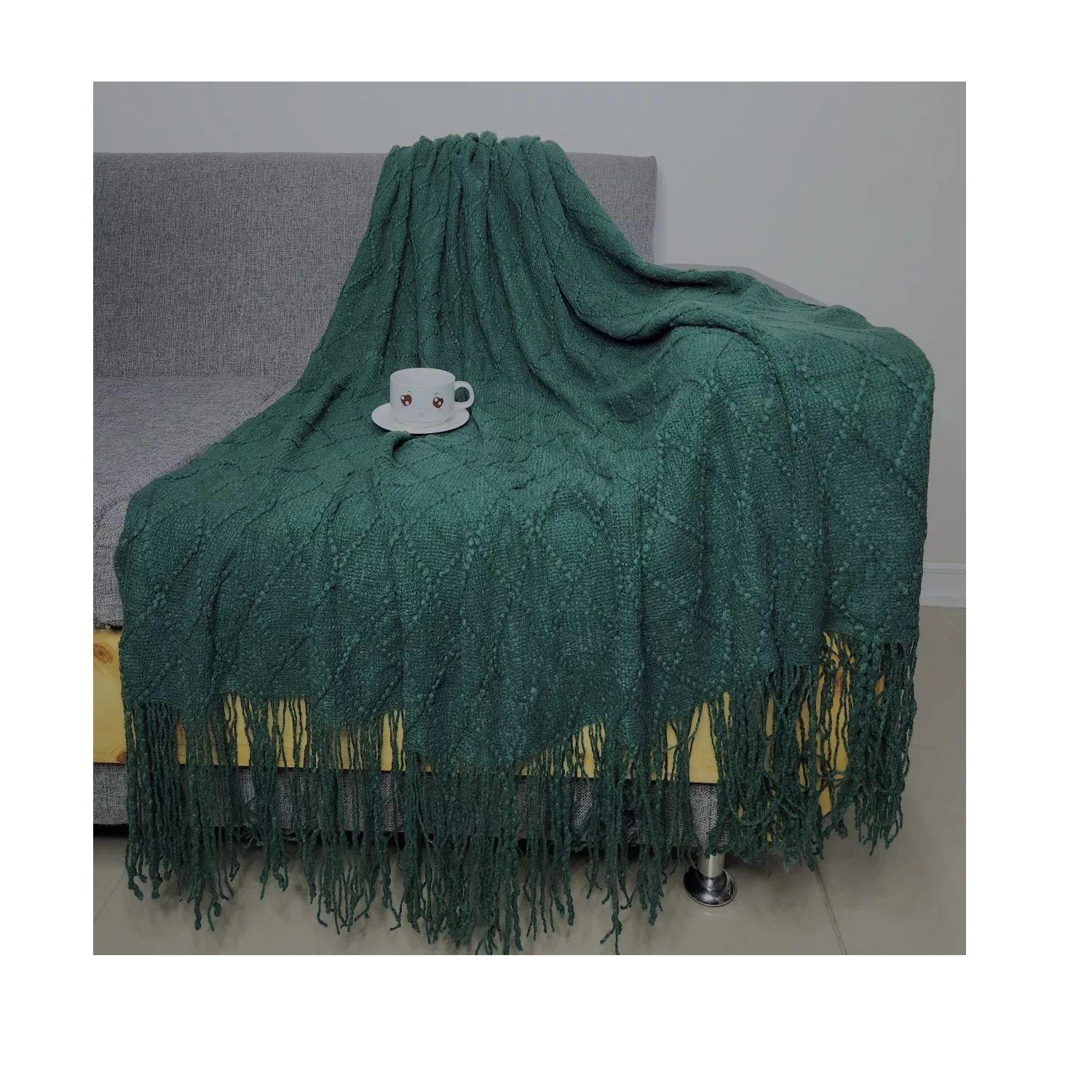 Manta Decorativa Tejida Estilo Nordico Para Sofa Sillon Cama Verde-0
