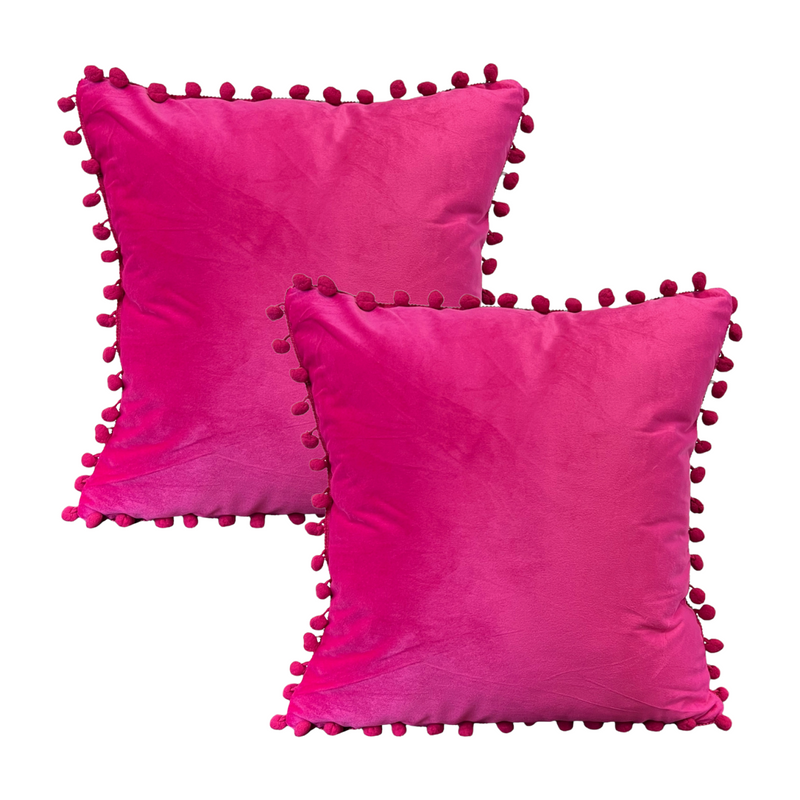 Pack 4 Fundas Para Cojín Terciopelo Con Pompones-0