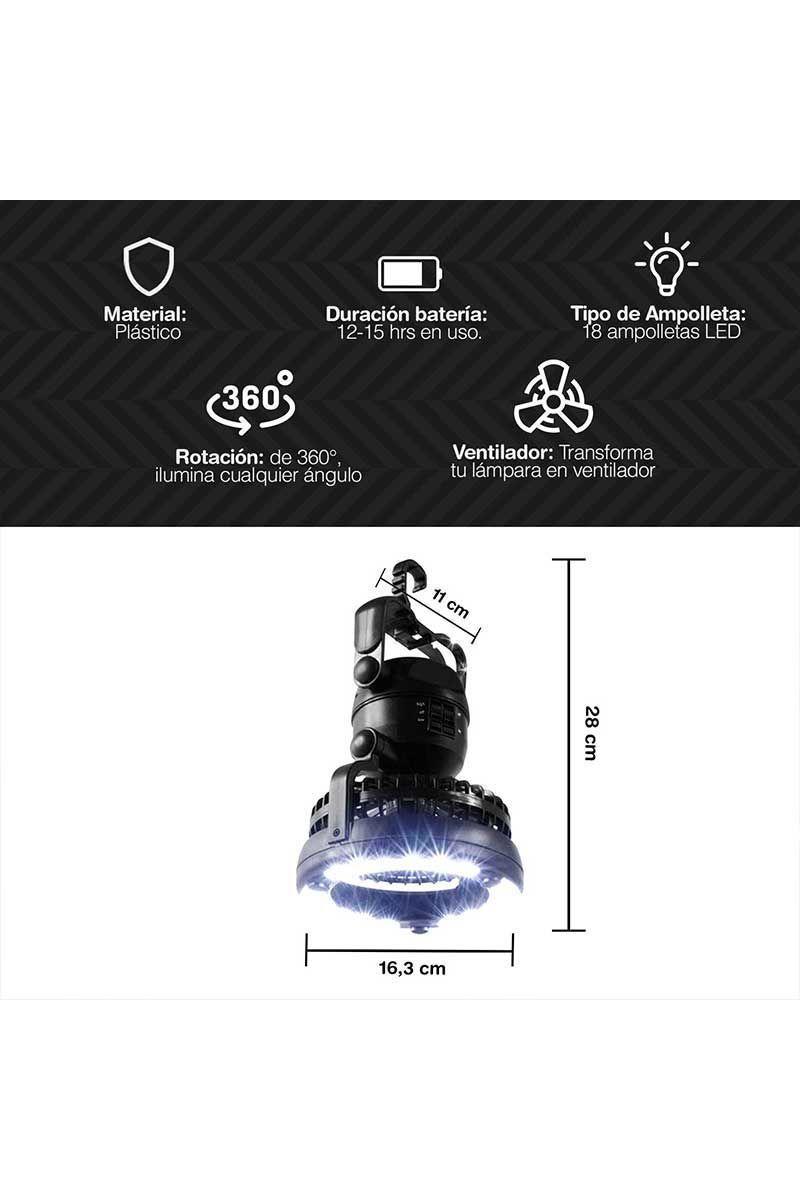 Lámpara LED con Ventilador para Camping Negro-2