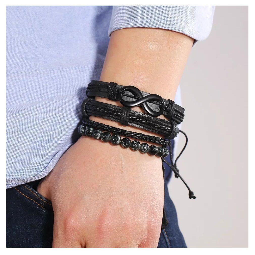Pack pulsera cuero negro-2