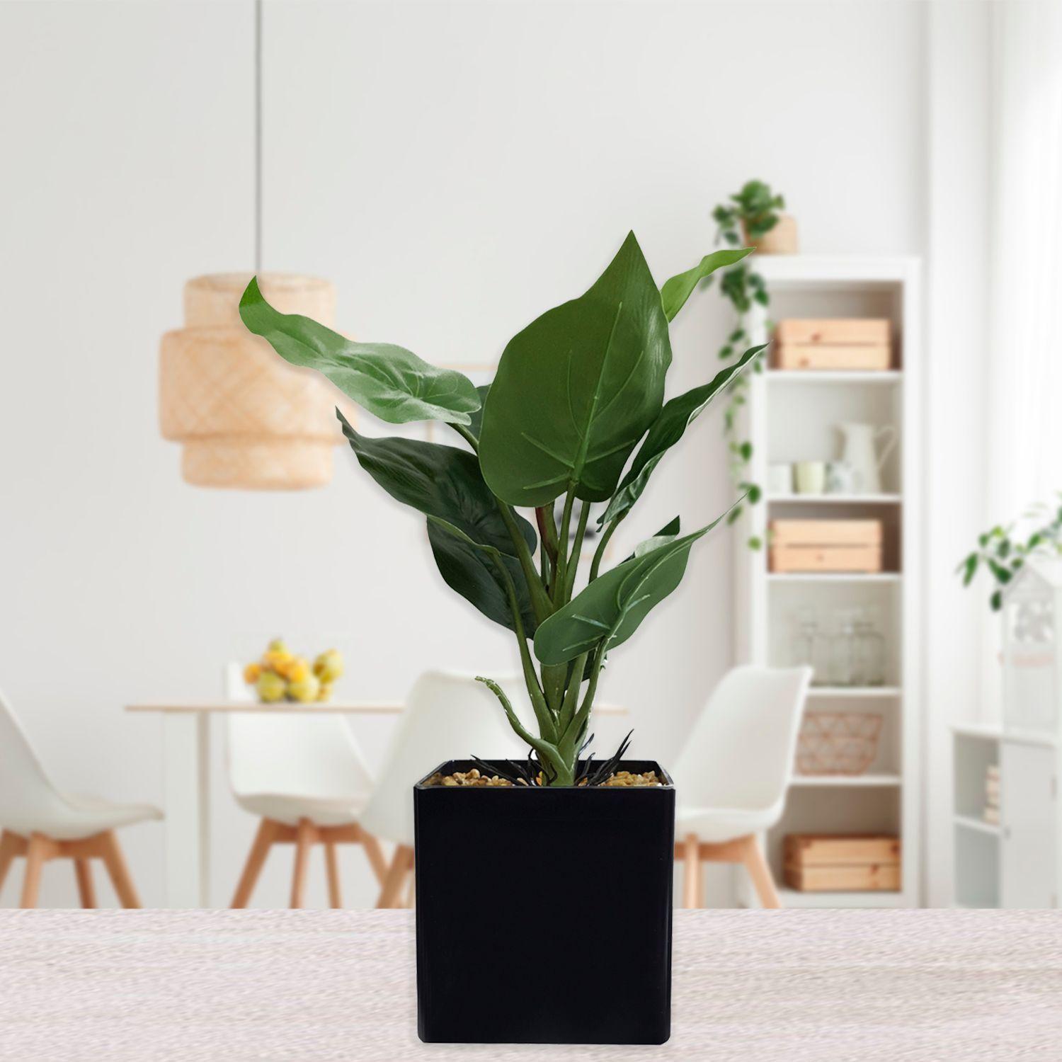 Planta Decorativa Artificial Alocasia en Maceta Negra-3