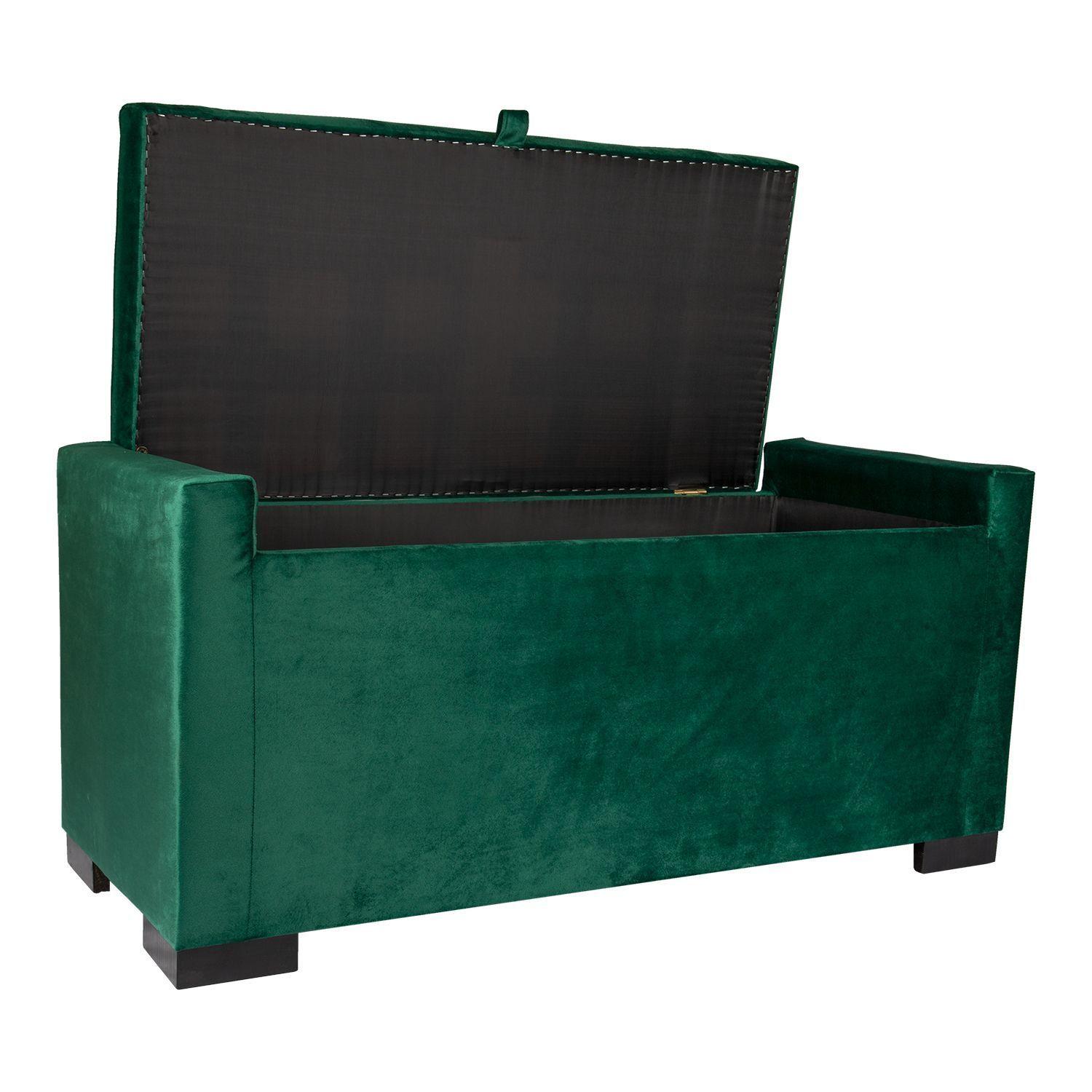 Banqueta con Baúl Leyzy Verde-Botella Felpa con Baúl 40X55X105 cm-2
