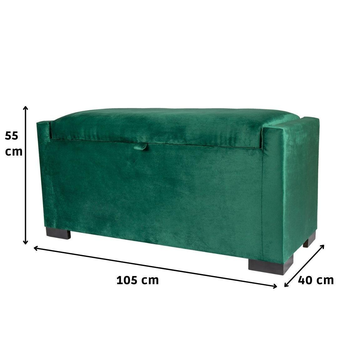 Banqueta con Baúl Leyzy Verde-Botella Felpa con Baúl 40X55X105 cm-3
