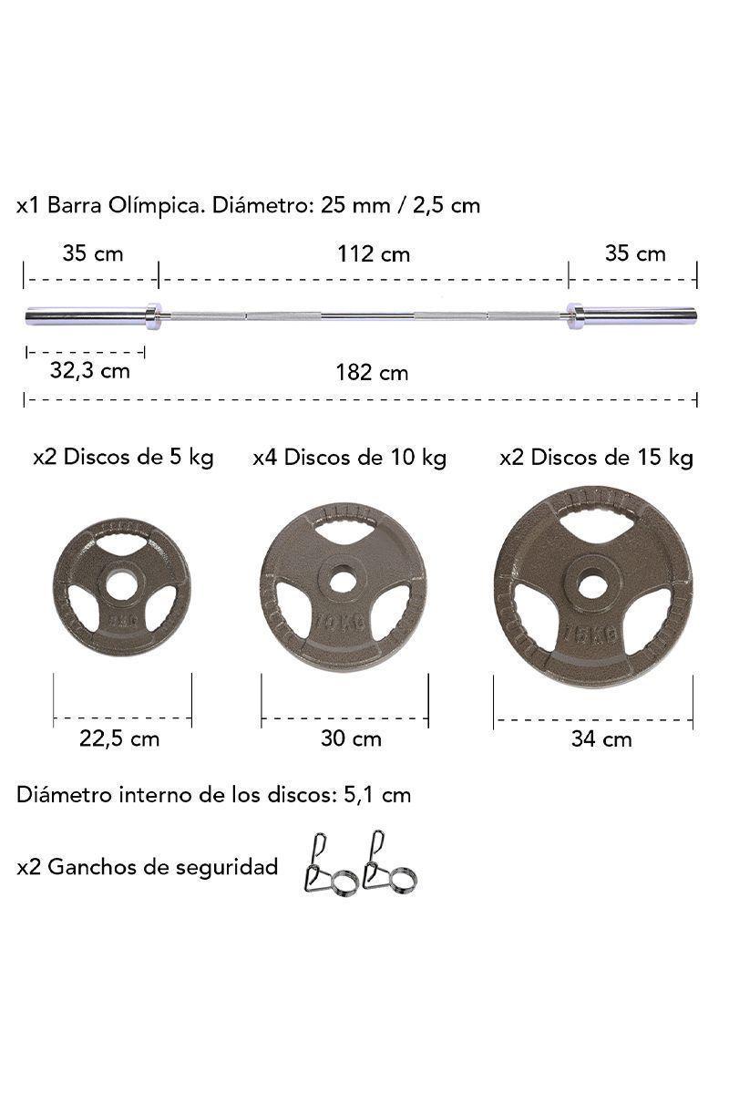 Pack Barra Olímpica 182 cm 25mm + 80 Kg Gris-2