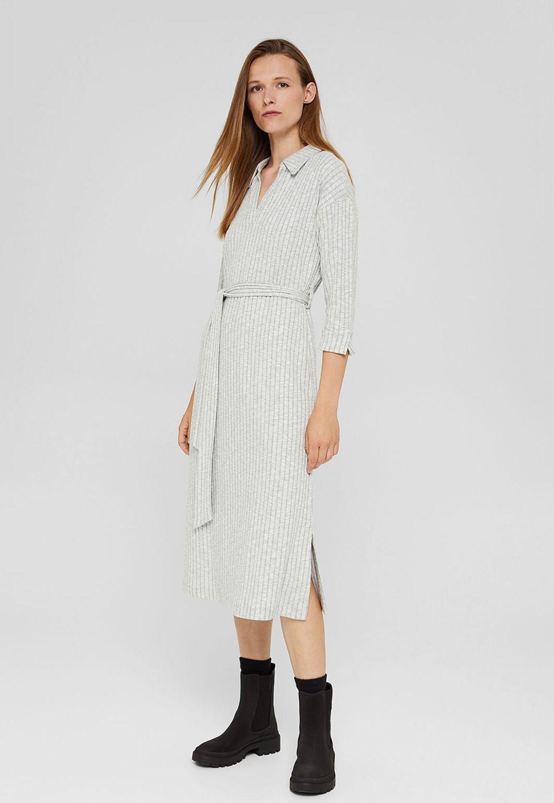 Vestido Midi Manga 3/4 Con Textura Esprit-0