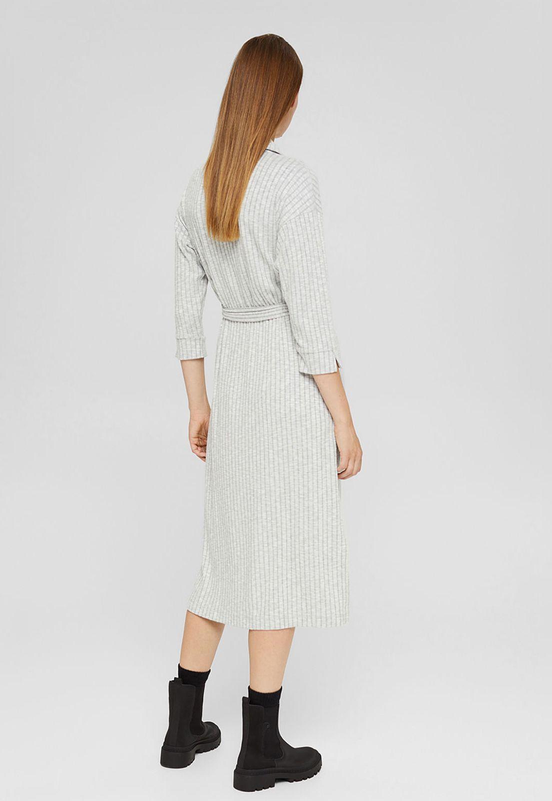 Vestido Midi Manga 3/4 Con Textura Esprit-1