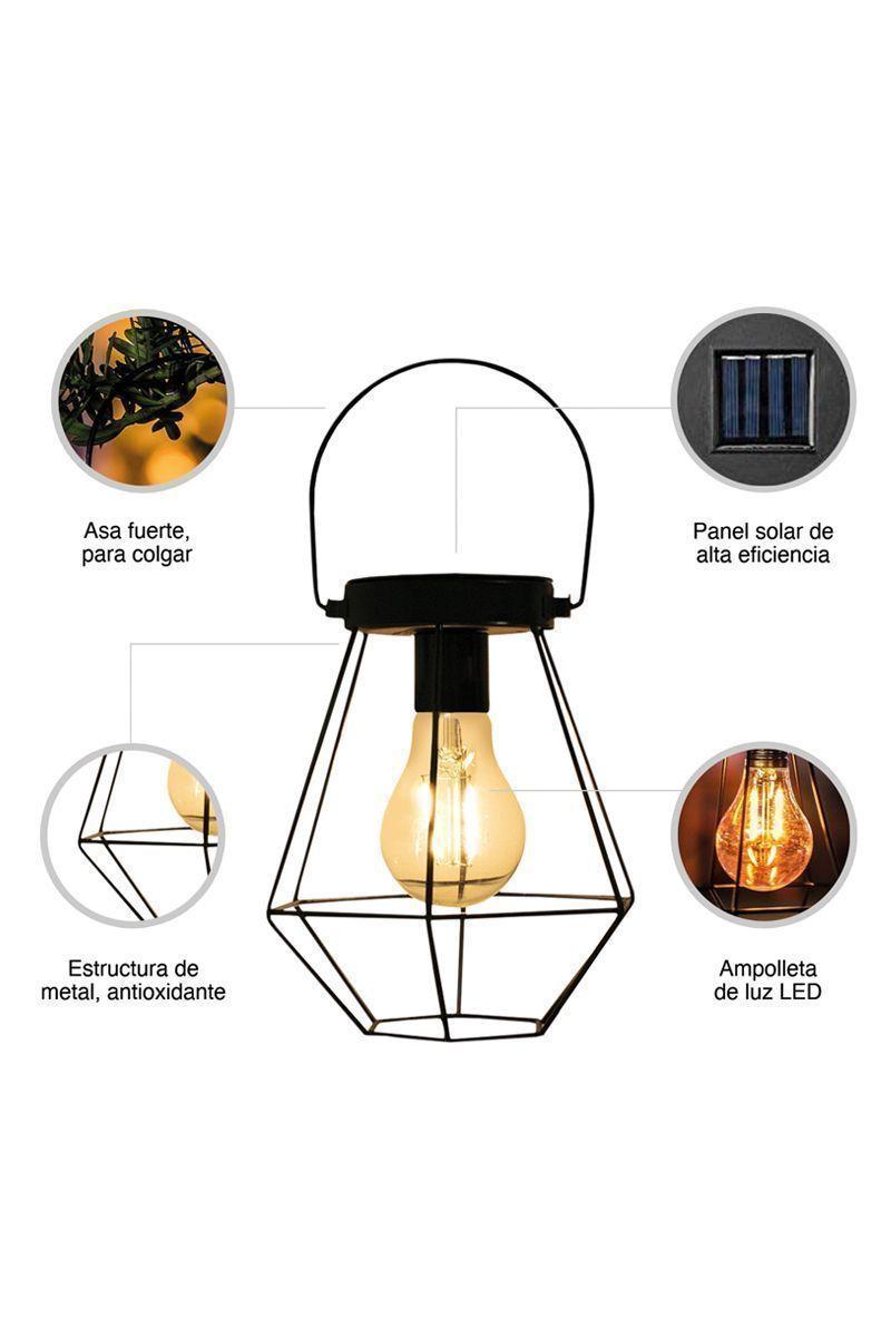 Farol Solar Lámpara Colgante Ampolleta LED Negro-3