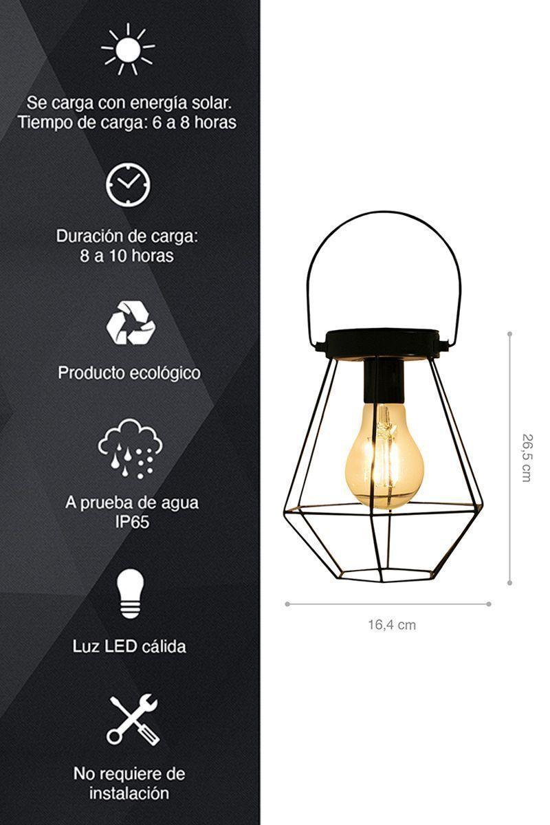 Farol Solar Lámpara Colgante Ampolleta LED Negro-2
