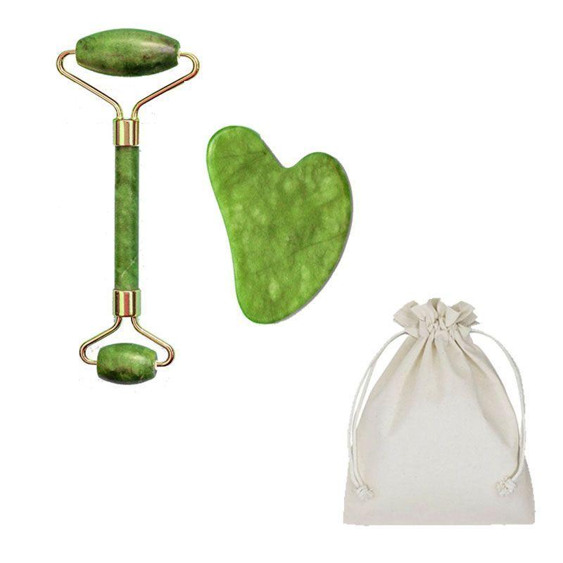 Rodillo de Jade + Gua Sha + Saquito para guardarlos-0