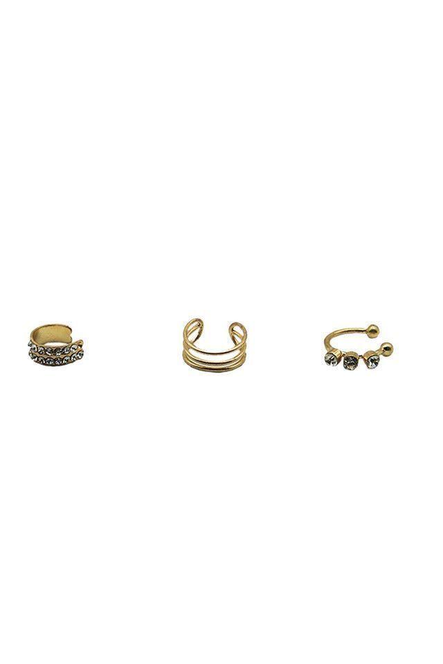 Aros Set Dorados Ear Cuffs Trio Humana-1