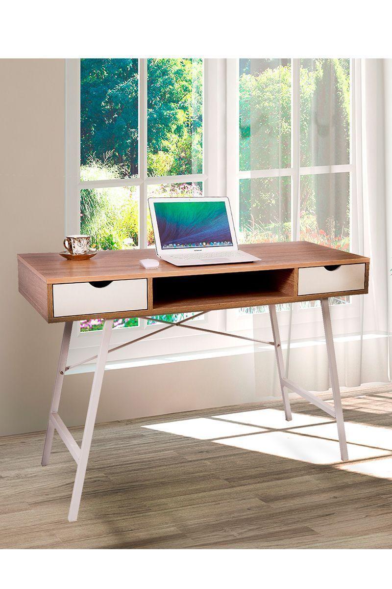 Escritorio Vintage con Dos Gavetas Beige-5