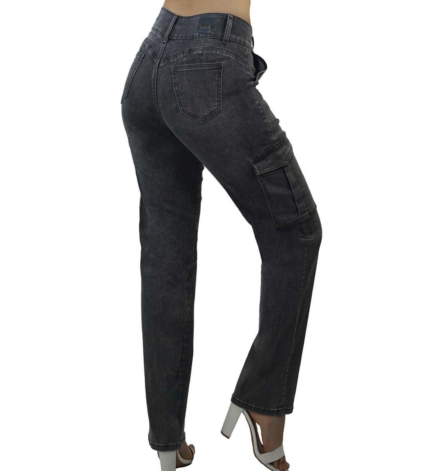 Jeans bicolor cargo tiro alto-1
