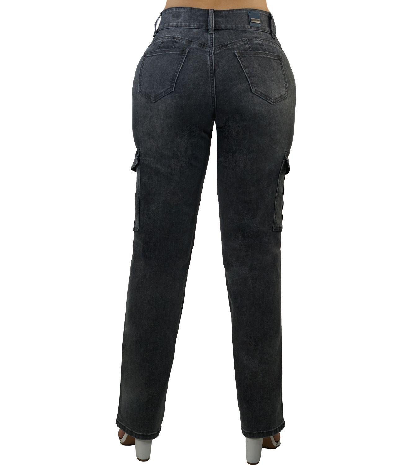 Jeans bicolor cargo tiro alto-2